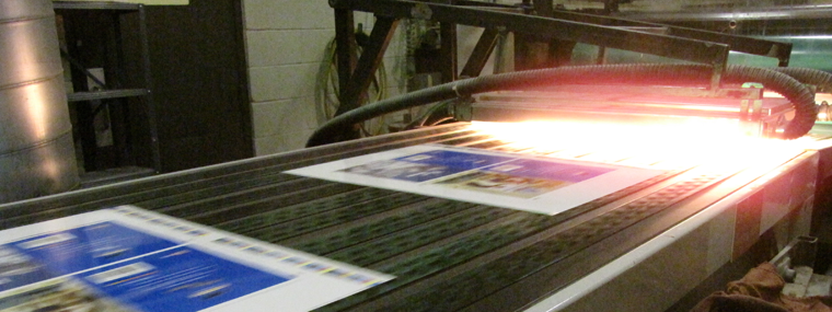 Anything you can think, we can print. (Photo of UV Coater)